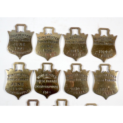 740 - A collection of twelve horse brasses for Winchester Horse Parade circa 1900-1910, mainly for 1st Pri... 