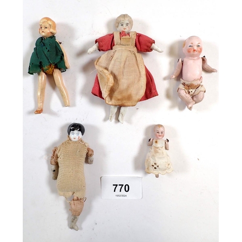 770 - Five various bisque and porcelain dolls house dolls