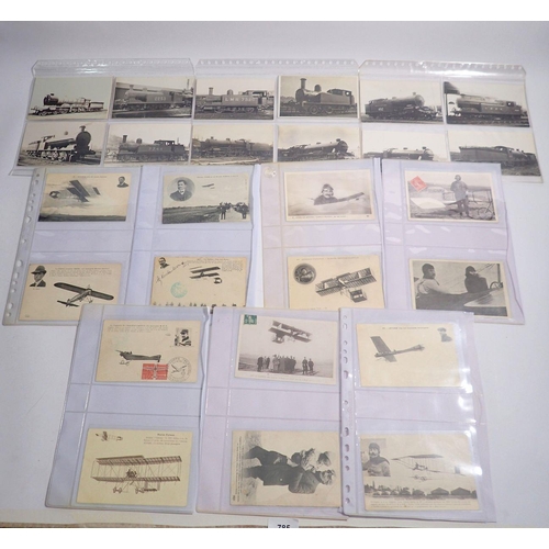 785 - Sixteen early aviation postcards and sixteen steam train postcards