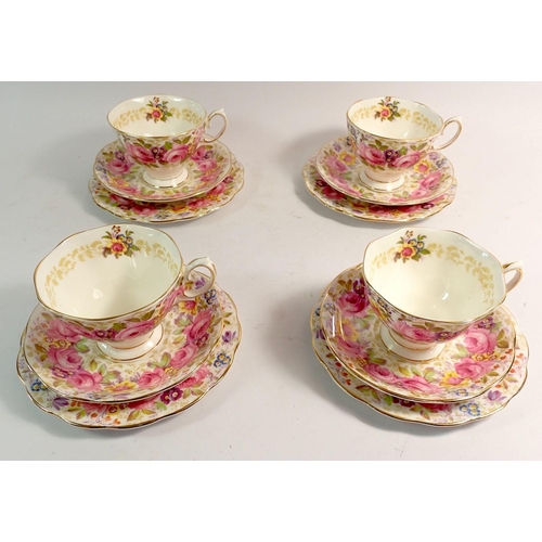 79 - A Royal Albert vintage part tea service 'Serena' printed roses comprising four cups and saucers and ... 