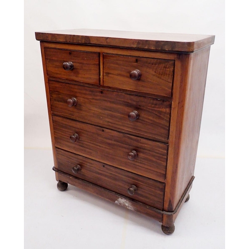 802 - A Victorian walnut chest of two short and three long drawers, 97 x 47 x 118cm