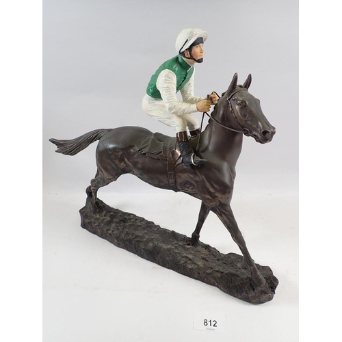 812 - A Heredities racehorse and jockey sculpture of 'Smart Money' by David Geenty, 33cm long