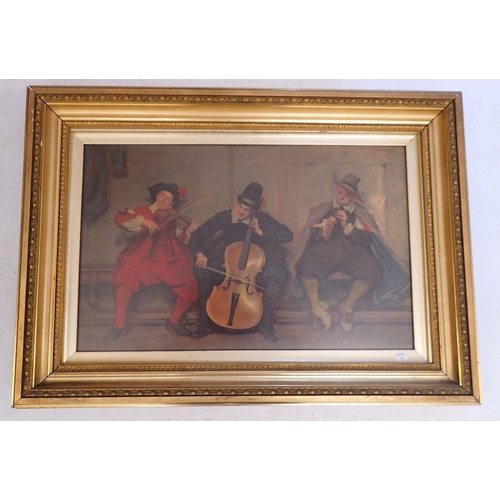 815 - A Pears print of three cavaliers playing a violin, cello and pipe, 28.5 x 45cm