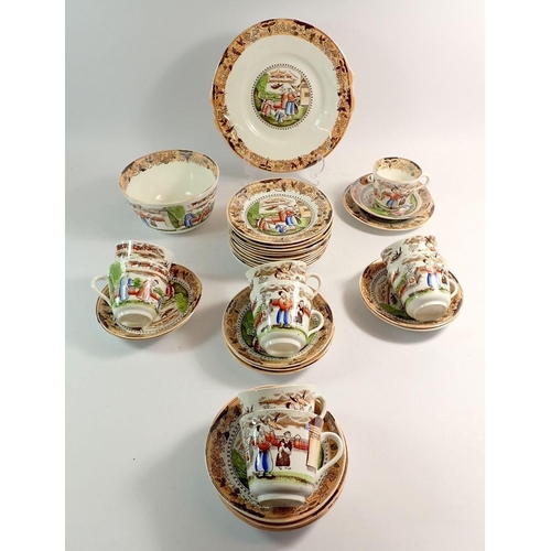 83 - A 19th century Pearlware tea service comprising 9 cups and 12 saucers, 12 side plates, cake plate an... 