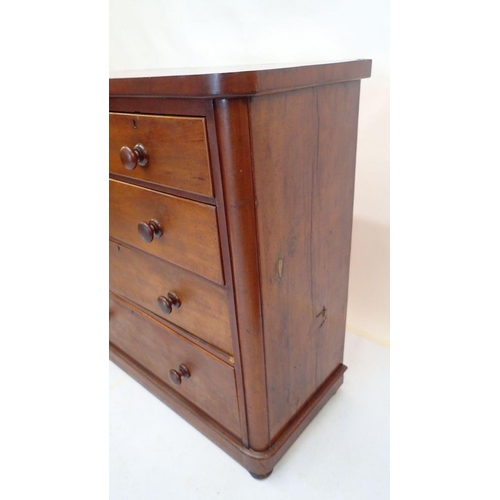 835 - A Victorian figured wood chest of two short and three long drawers, 104 x 48 x 105cm