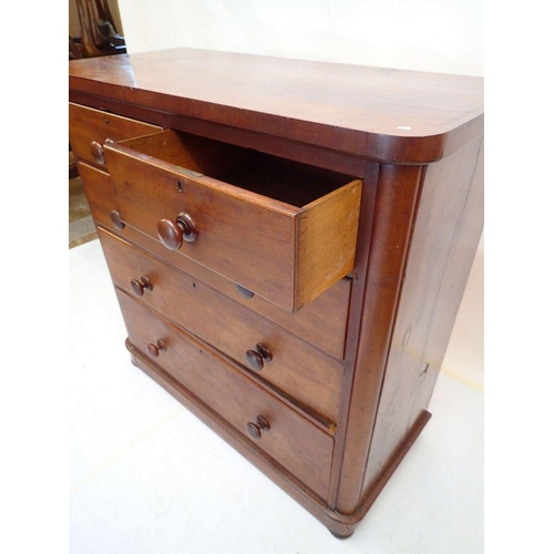 835 - A Victorian figured wood chest of two short and three long drawers, 104 x 48 x 105cm