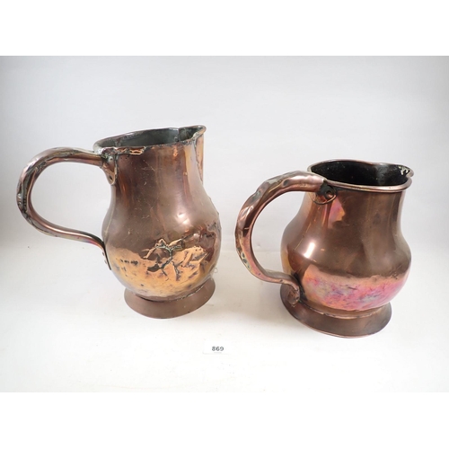 869 - Two large 19th century copper jugs, largest 26cm tall