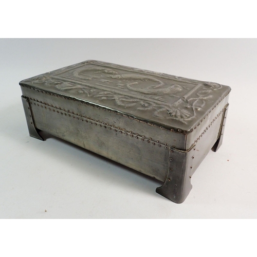 893 - An Art Nouveau pewter box embossed fish and shells, 23 x 13 x 8cm