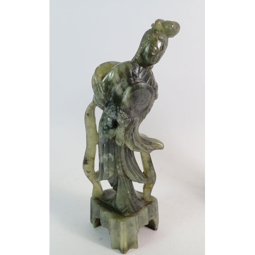 897 - Two jade carved figures of women, 23cm