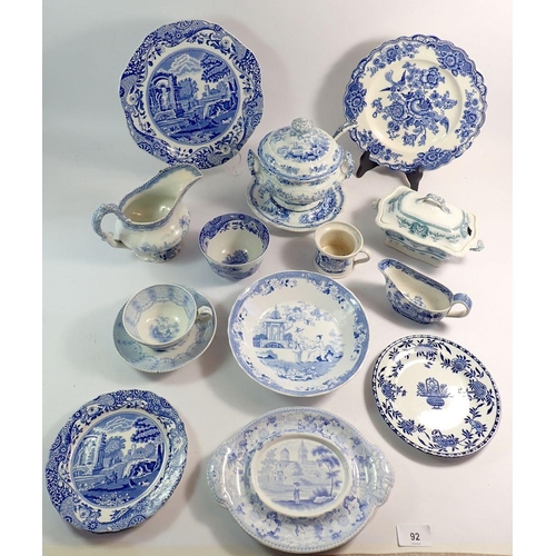 92 - A group of Victorian and later blue and white china including 'Oriental Shells' sauce tureen and sta... 