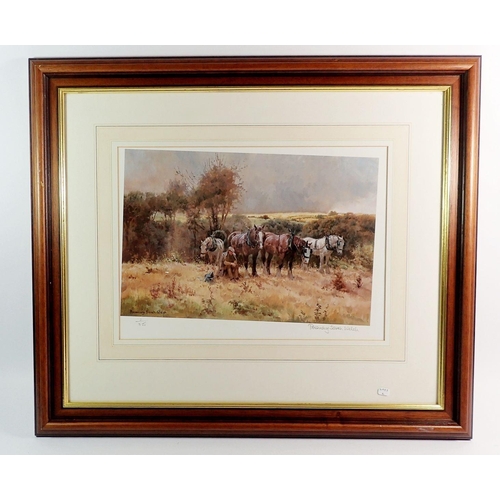 939 - Rosemary Sarah Welch - limited edition print man and horses in landscape, 23 x 35cm