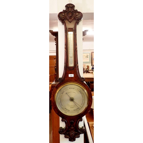 954 - A Victorian Negretti & Zambra walnut cased carved barometer/thermometer