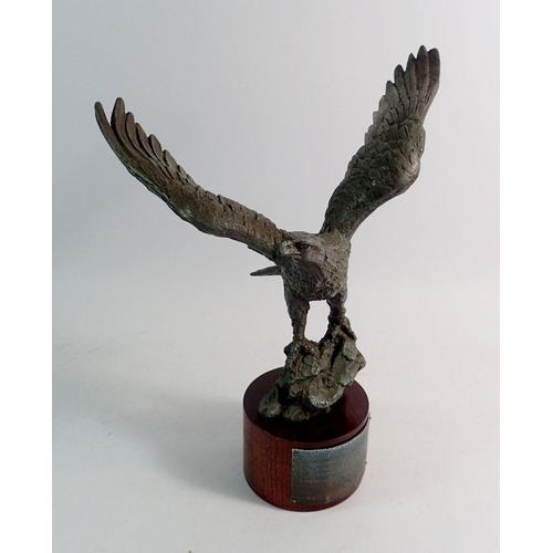 956 - A spelter figure of an eagle with Rank Xerox presentation, 30cm tall