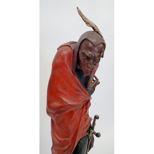 966 - A painted bronze finish spelter figure of Mephistopheles after J Gautier, 90cm tall