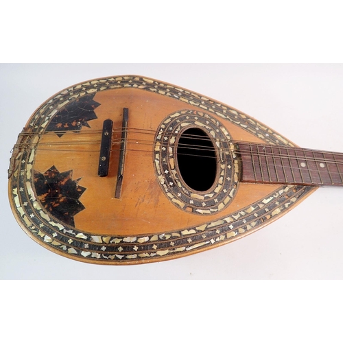 979 - A Neapolitan mandolin with mother of pearl, bone and tortoiseshell inlay, 60cm