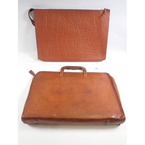 987 - Two leather vintage document cases, 28 x 40cm approx