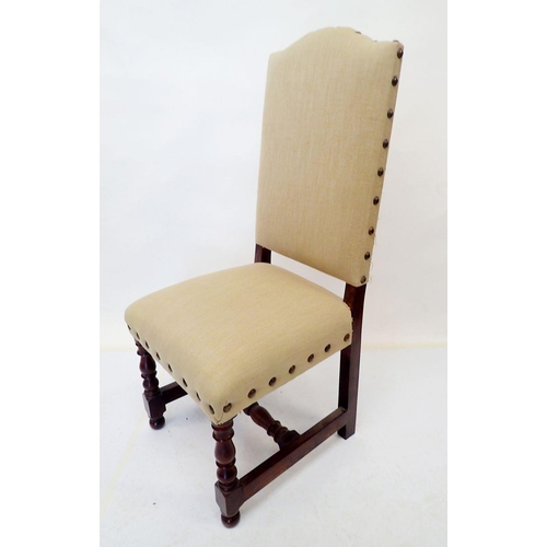 993 - A pair of early 20th century upholstered high back hall chairs on turned supports