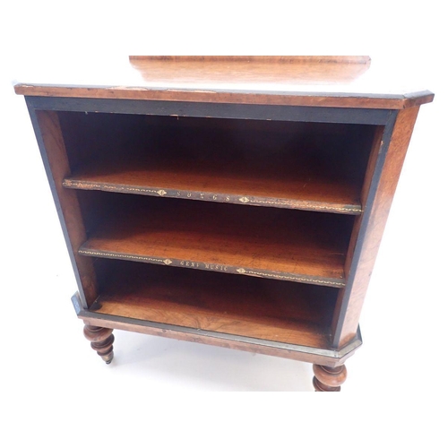 1013 - A Victorian walnut low music cabinet on turned feet and casters, 51cm wide x 61cm tall x 39cm deep