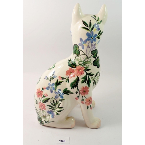 103 - A Griselda Hill Wemyss cat painted flowers, privately commissioned, 33.5cm