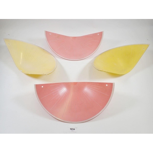 1034 - Two pairs of vintage glass wall light shades in yellow and orange, 35cm