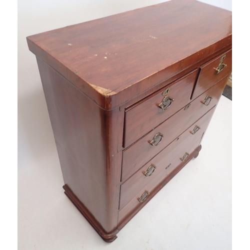 1037 - A late Victorian mahogany finish chest of two short and three long drawers, 92.5 x 43 x 105cm high