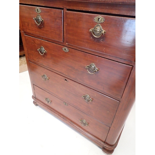 1037 - A late Victorian mahogany finish chest of two short and three long drawers, 92.5 x 43 x 105cm high