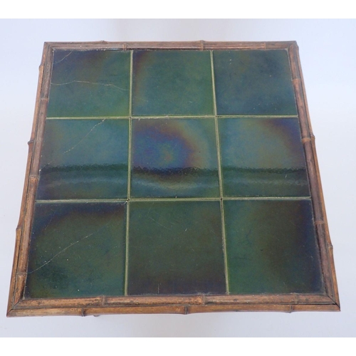 1054 - A vintage bamboo occasional table with green tile top, 50 x 50cm