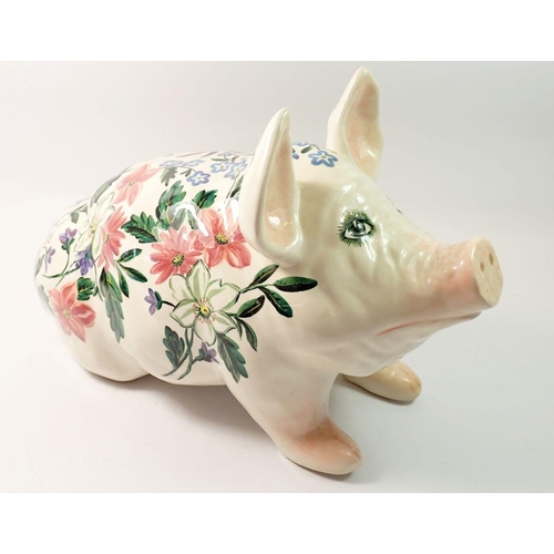 107 - A Griselda Hill Wemyss large pig painted flowers, 38cm long