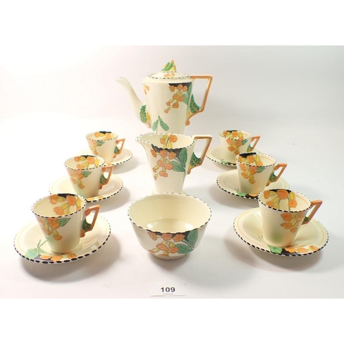 109 - A Burleigh Ware Meadowland Art Deco coffee set comprising coffee pot, six cups and saucers, sugar an... 