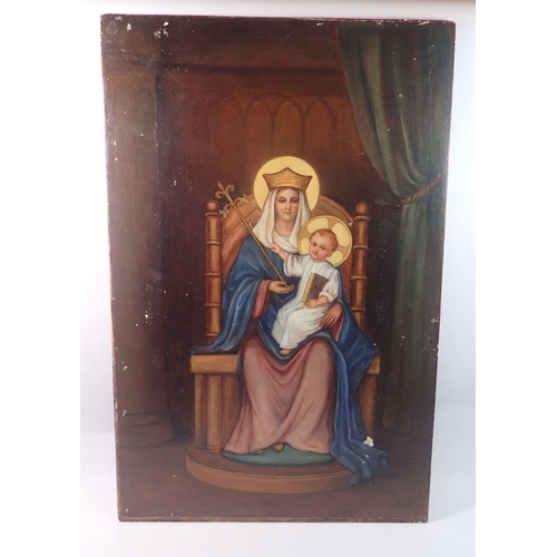 1286 - A 19th century oil on wooden panel Madonna and child, 57 x 37cm