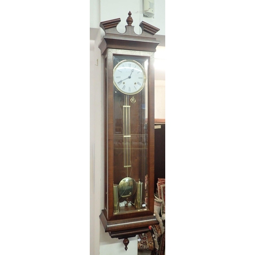 1289 - A Franz Hermle modern Vienna style regulator wall clock with weights, 115cm long