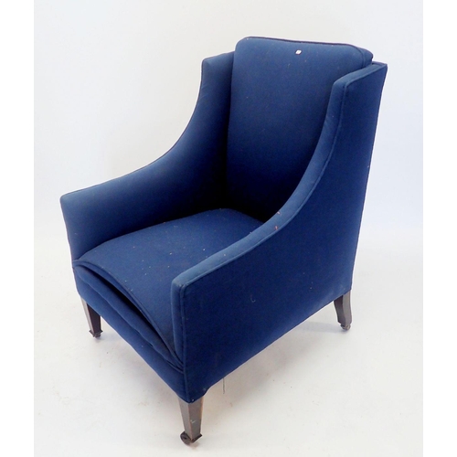 1291 - A pair of Edwardian blue upholstered small tub chairs on square tapered supports, 57cm wide