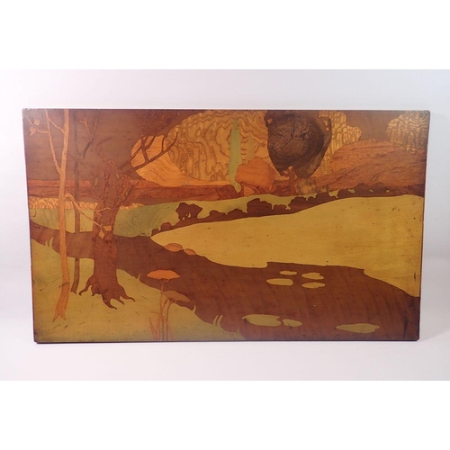 1293 - An Art Nouveau marquetry landscape picture, 36 x 61cm