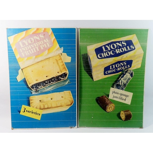 1301 - Two Lyons advertising boards in cardboard for Choco-Rolls and Individual Fruit Pie by Rees, 43 x 29c... 