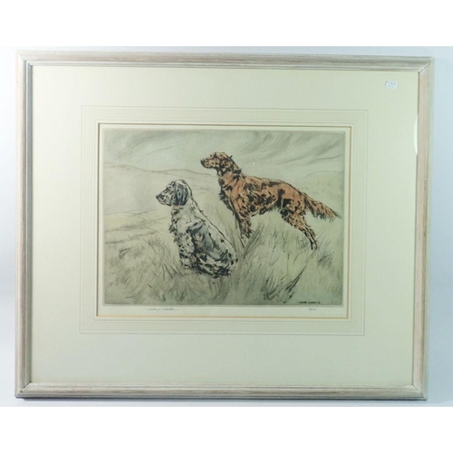 1308 - Henry Wilkinson limited edition etching Two Hunting Dogs, signed in pencil, 50/150, 24 x 34cm