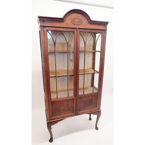 1325 - A 1930's oak two door arch top display cabinet, 183cm high x 88cm wide x 33cm deep