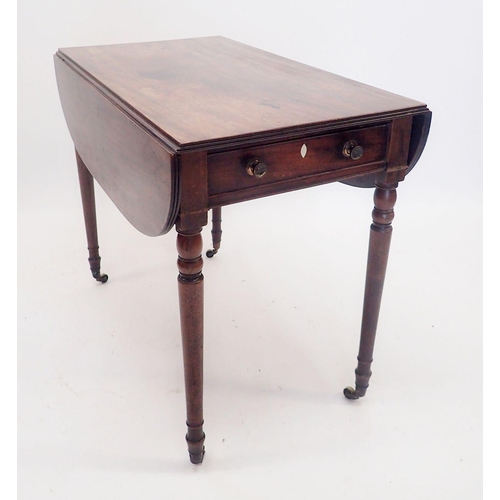 1331 - A 19th mahogany Pembroke table on slender turned supports and castors, 36 deep x 45cm wide