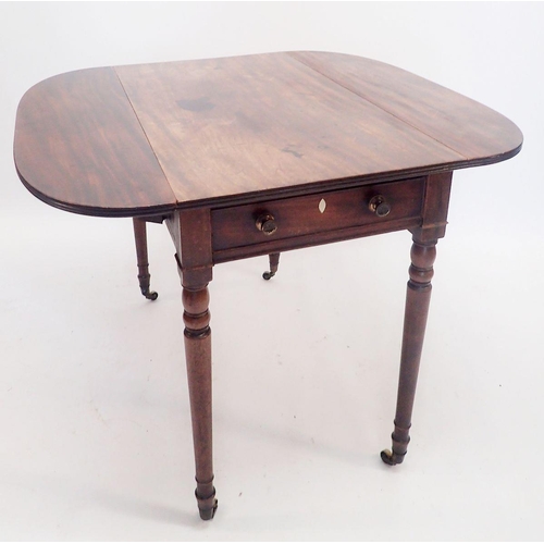 1331 - A 19th mahogany Pembroke table on slender turned supports and castors, 36 deep x 45cm wide