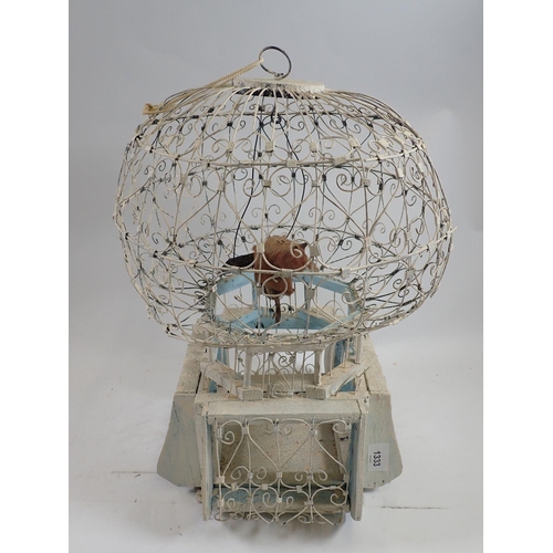 1333 - An ornamental wire painted bird cage, 43cm