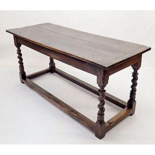 1343 - A 17th century small refectory dining table on spiral turned supports united by low stretchers -  al... 