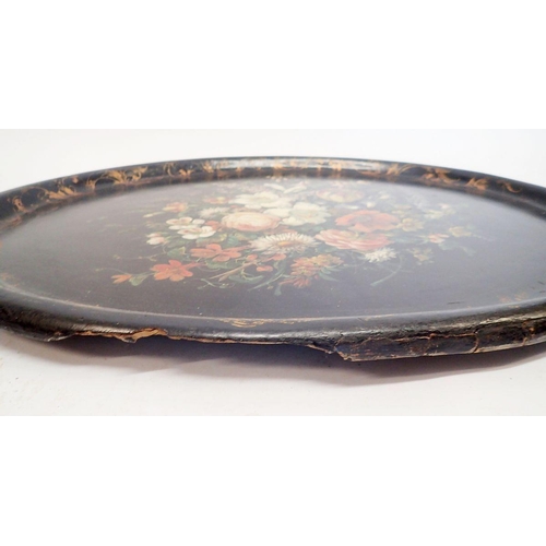 1345 - A large Victorian wall mounting tray rack, 69cm wide together with a Victorian oval papier mache flo... 