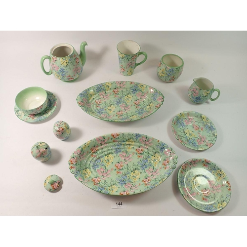 144 - A Shelley Melody group comprising two oval dishes, coffee mug, two saucers, pepper and a pin dish (p... 