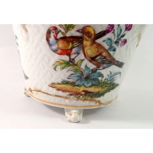 167 - A 19th century porcelain jardinière painted birds by Helen Wolfsohn - damaged to base, 13 cm tall