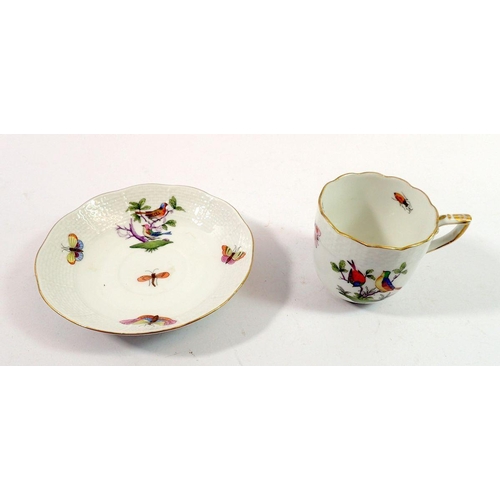 198 - A Herend cup and saucer painted birds