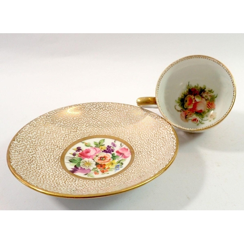 200 - A Victorian set of four cups and saucers painted flowers to interior and with all over gilt exterior... 