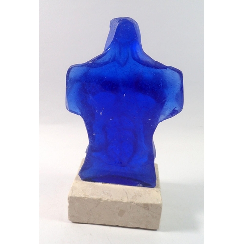 218 - Isabel Mitchell glass sculpture blue torso, 29cm tall