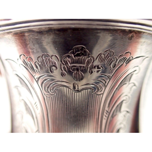 328 - A Victorian silver mug of waisted and fluted form, engraved name, Birmingham 1856, 170g by George Un... 