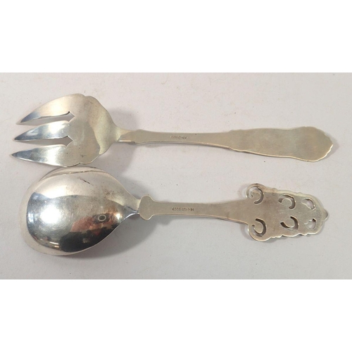 387 - A Scandinavian silver serving fork and spoon, both marked 830, 133g