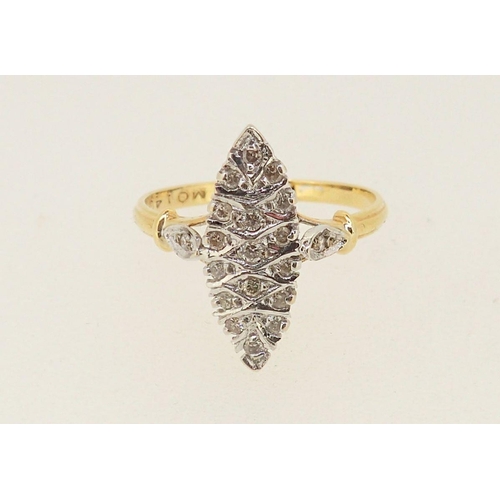 419 - A French 18 carat gold ring of marquise form set small diamonds, 2.6g, size M