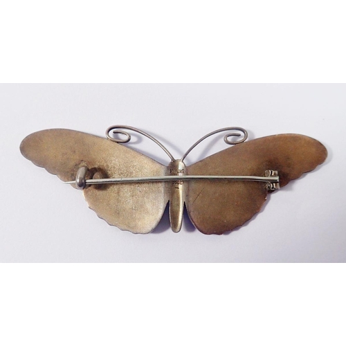 439 - A Norwegian silver large blue enamel butterfly brooch by Marius Hammer, 8.6cm wide, 19.5g